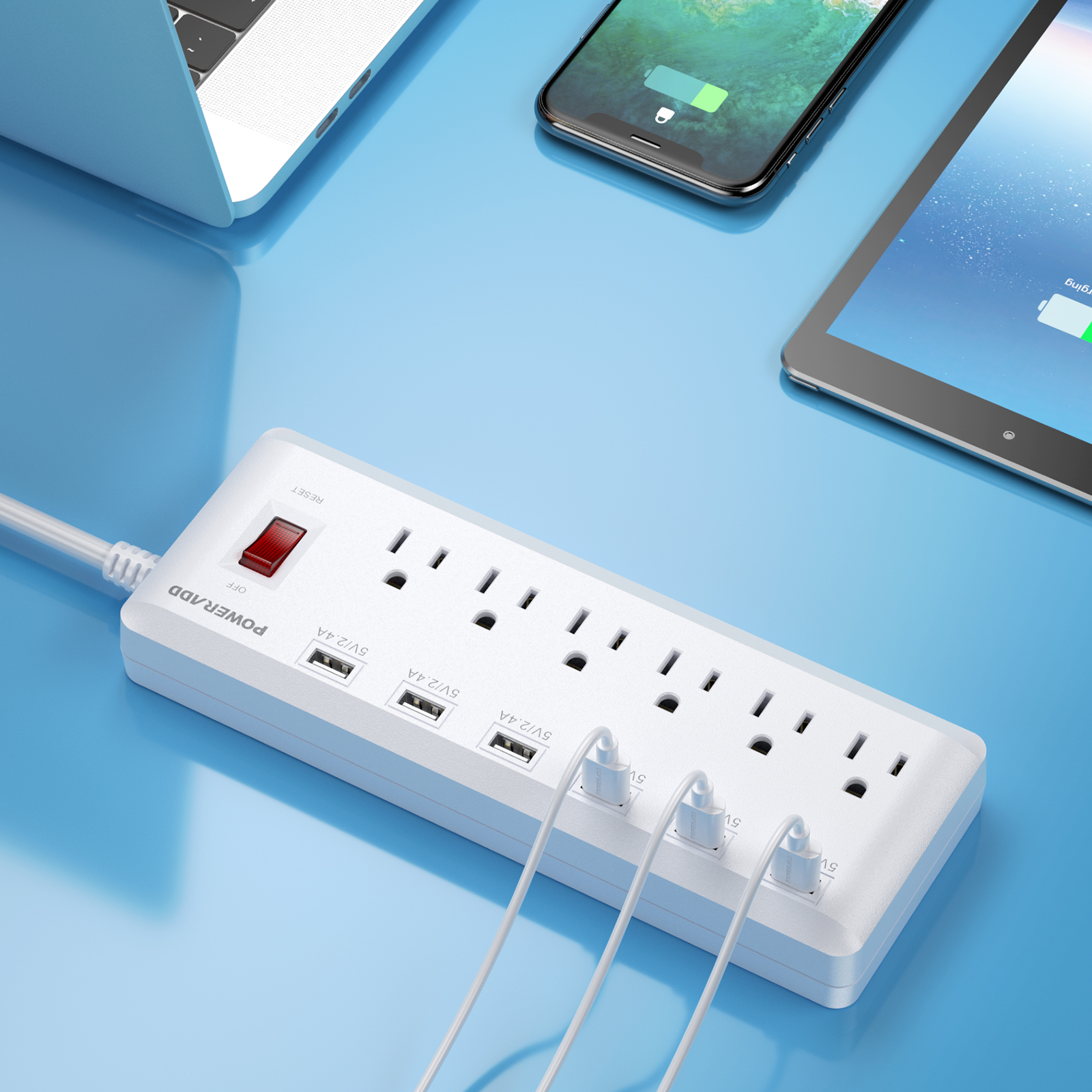 Poweradd Power Strip 6 Outlets 6 Smart USB Charging Ports Surge Protector